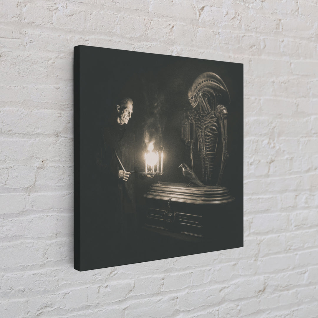 The Sinister Undertaker, Biomechanical Horror Art, Square Wall Art, Dark Fantasy Wall Art, Framed Canvas Print, Halloween Wall Art