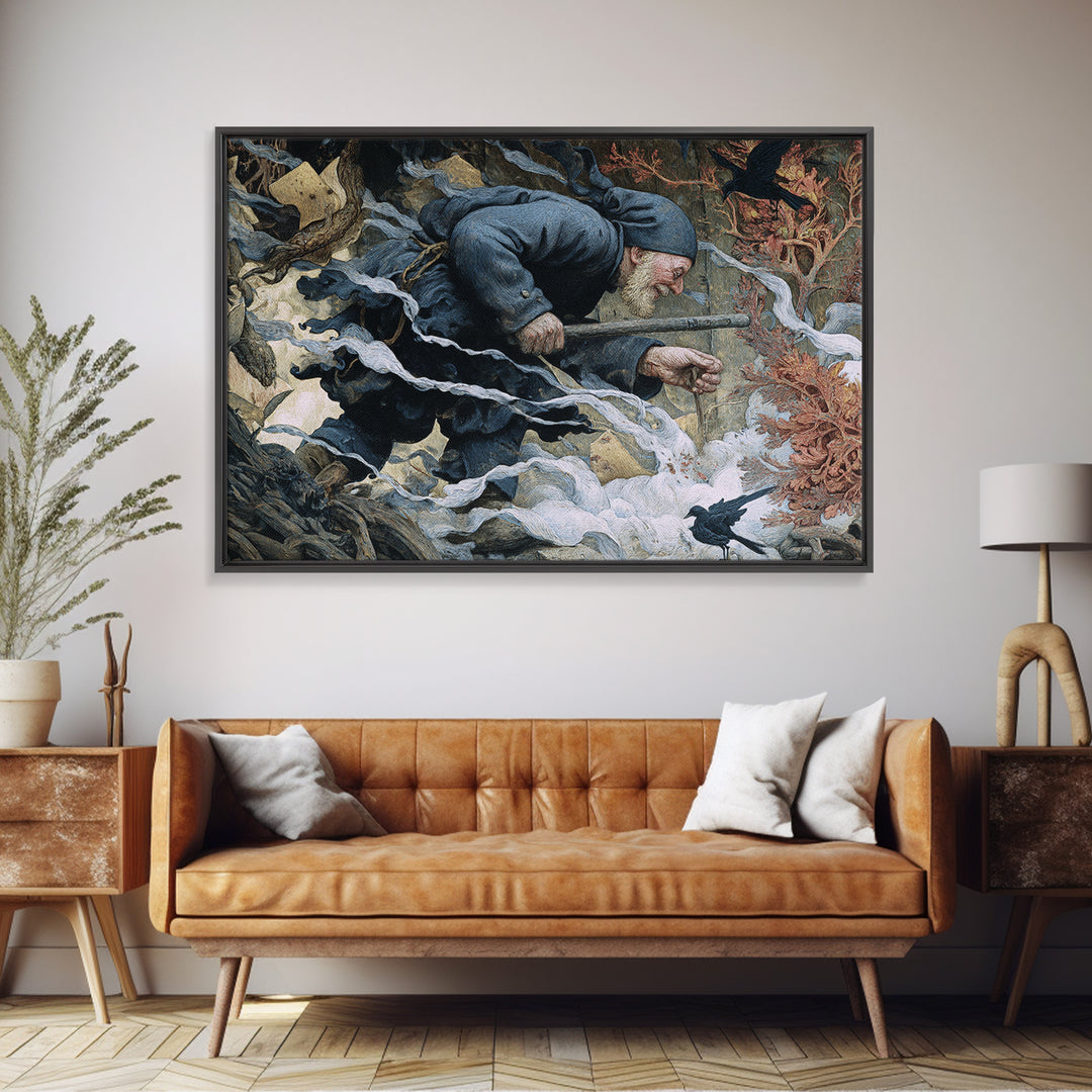 The Lantern Gravedigger, Medieval Grotesque Art, Landscape Wall Art, Gothic Horror Wall Art, Framed Canvas Print, Halloween Wall Art