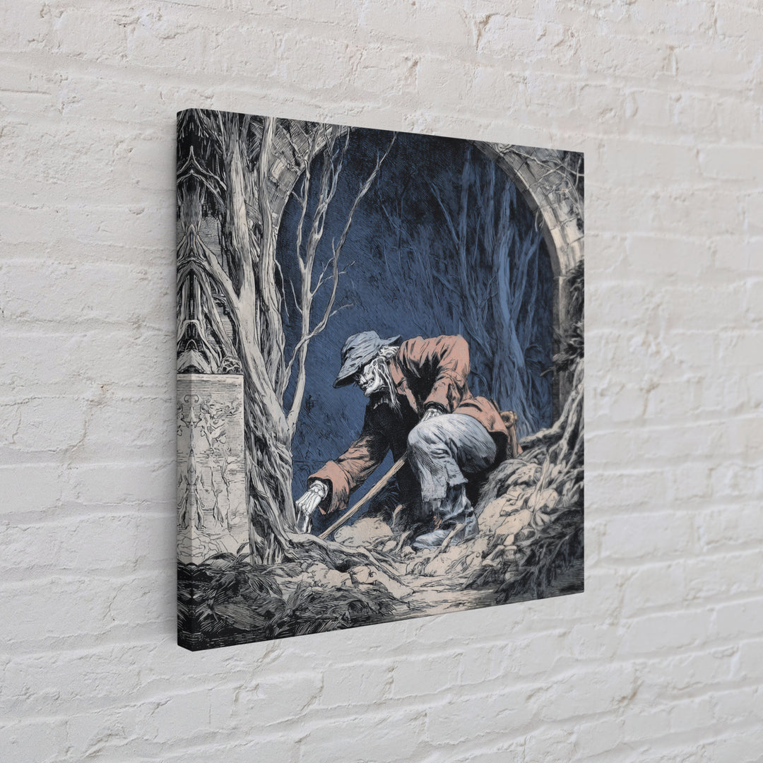 The Lantern Gravedigger, Danse Macabre Art, Square Wall Art, Gothic Horror Wall Art, Canvas Print, Halloween Wall Art