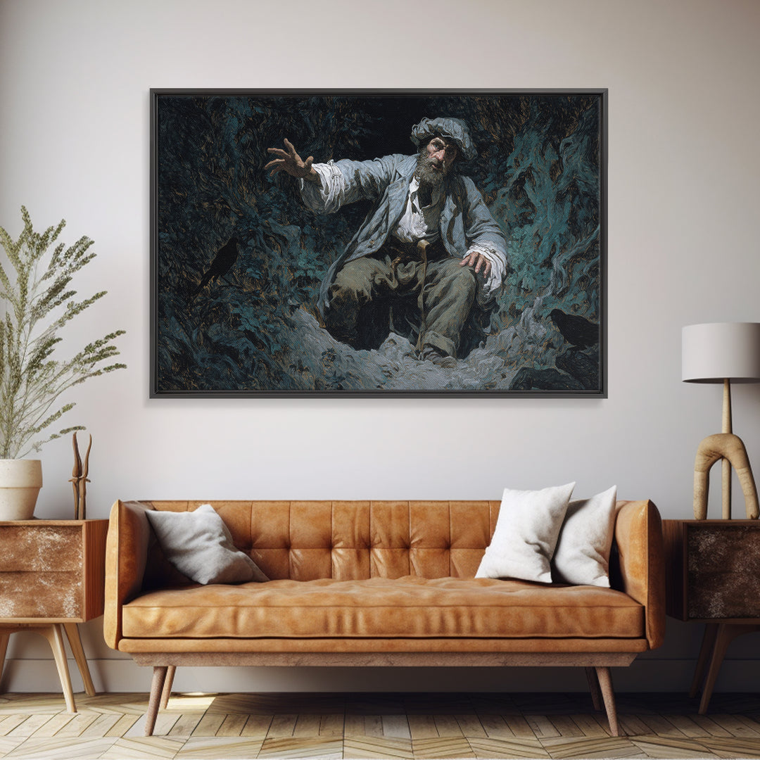 The Lantern Gravedigger, Baroque Witchcraft Art, Landscape Wall Art, Dark Halloween Decor, Canvas Print, Halloween Wall Art