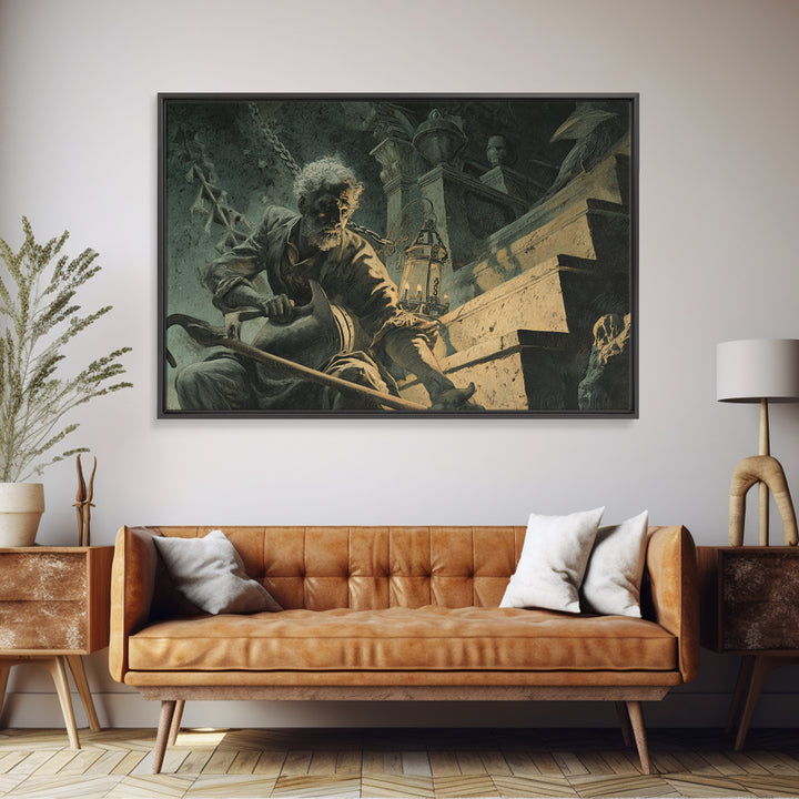 The Lantern Gravedigger, Architectural Etching Art, Landscape Wall Art, Gothic Horror Wall Art, Canvas Print, Macabre Wall Art