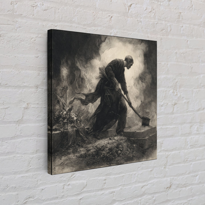 The Lantern Gravedigger, Symbolist Dream Art, Square Wall Art, Macabre Wall Art, Canvas Print, Halloween Wall Art, Seasonal Home Decor