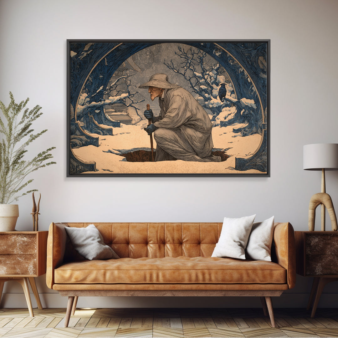 The Lantern Gravedigger, Symbolist Death Art, Landscape Wall Art, Dark Fantasy Wall Art, Canvas Print, Halloween Wall Art