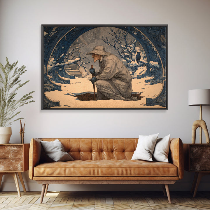 The Lantern Gravedigger, Symbolist Death Art, Landscape Wall Art, Dark Fantasy Wall Art, Canvas Print, Halloween Wall Art