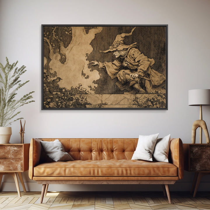 The Lantern Gravedigger, Gothic Storybook Art, Landscape Wall Art, Gothic Horror Wall Art, Canvas Print, Halloween Wall Art