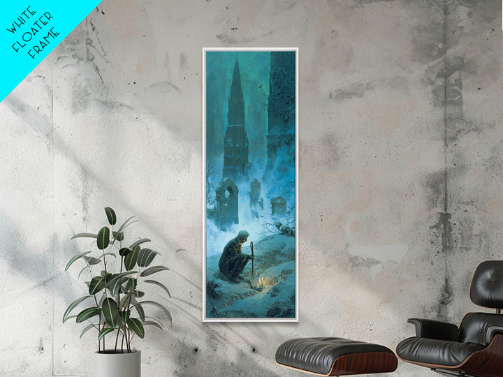 The Lantern Gravedigger, Surreal Apocalyptic Art, Tall Narrow Wall Art, Dark Halloween Decor, Framed Canvas Print, Dark Fantasy Art