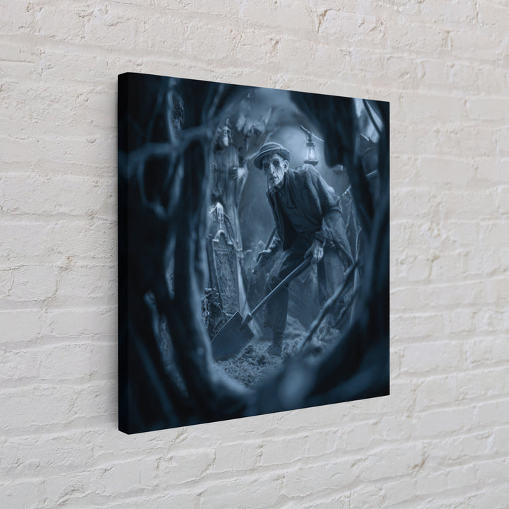 The Lantern Gravedigger, Biomechanical Horror Art, Square Wall Art, Macabre Wall Art, Canvas Print, Halloween Wall Art, Gothic Home Decor