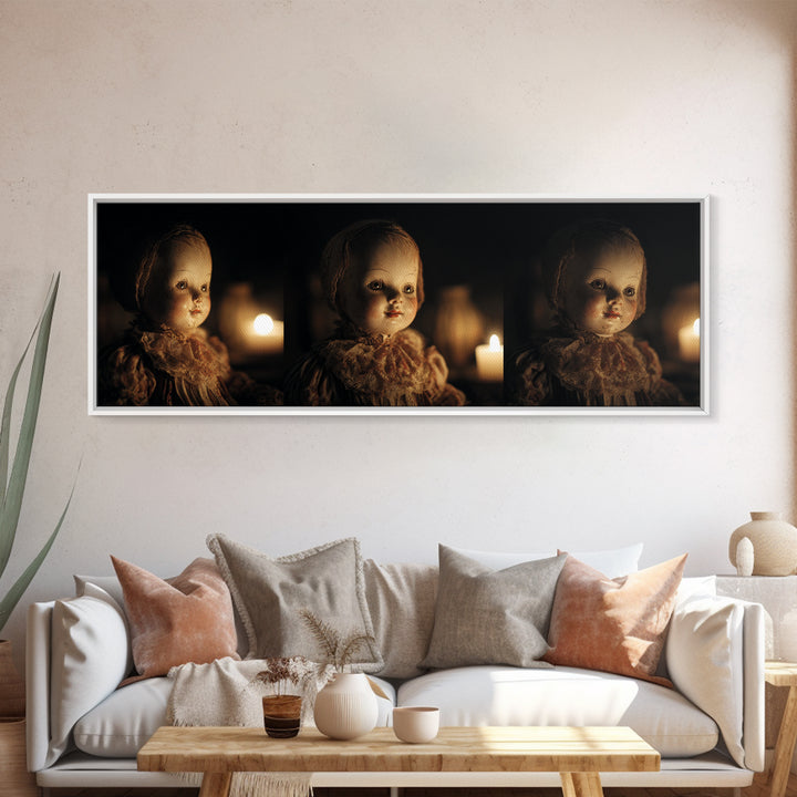 The Haunted Porcelain Doll, Dark Renaissance Art, Extra Wide Wall Art, Macabre Wall Art, Framed Canvas Print, Halloween Wall Art