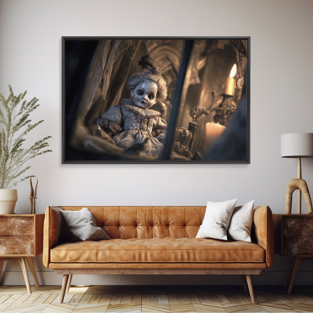The Haunted Porcelain Doll, Renaissance Engraving Art, Landscape Wall Art, Gothic Horror Wall Art, Canvas Print, Halloween Wall Art