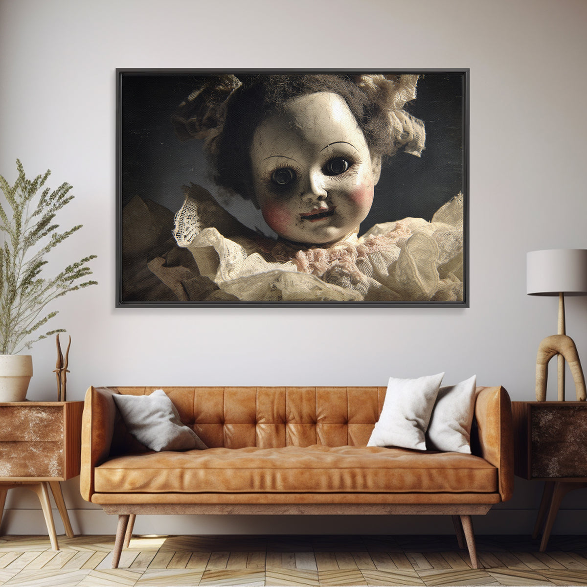 The Haunted Porcelain Doll, Dark Romantic Horror Art, Landscape Wall Art, Dark Halloween Decor, Framed Canvas Print, Halloween Wall Art