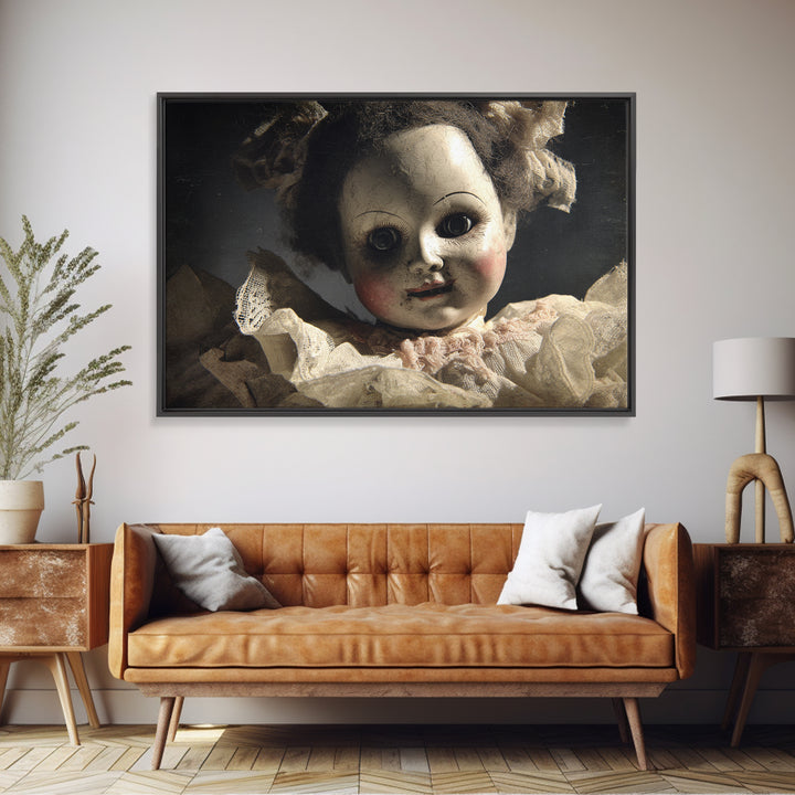 The Haunted Porcelain Doll, Dark Romantic Horror Art, Landscape Wall Art, Dark Halloween Decor, Framed Canvas Print, Halloween Wall Art