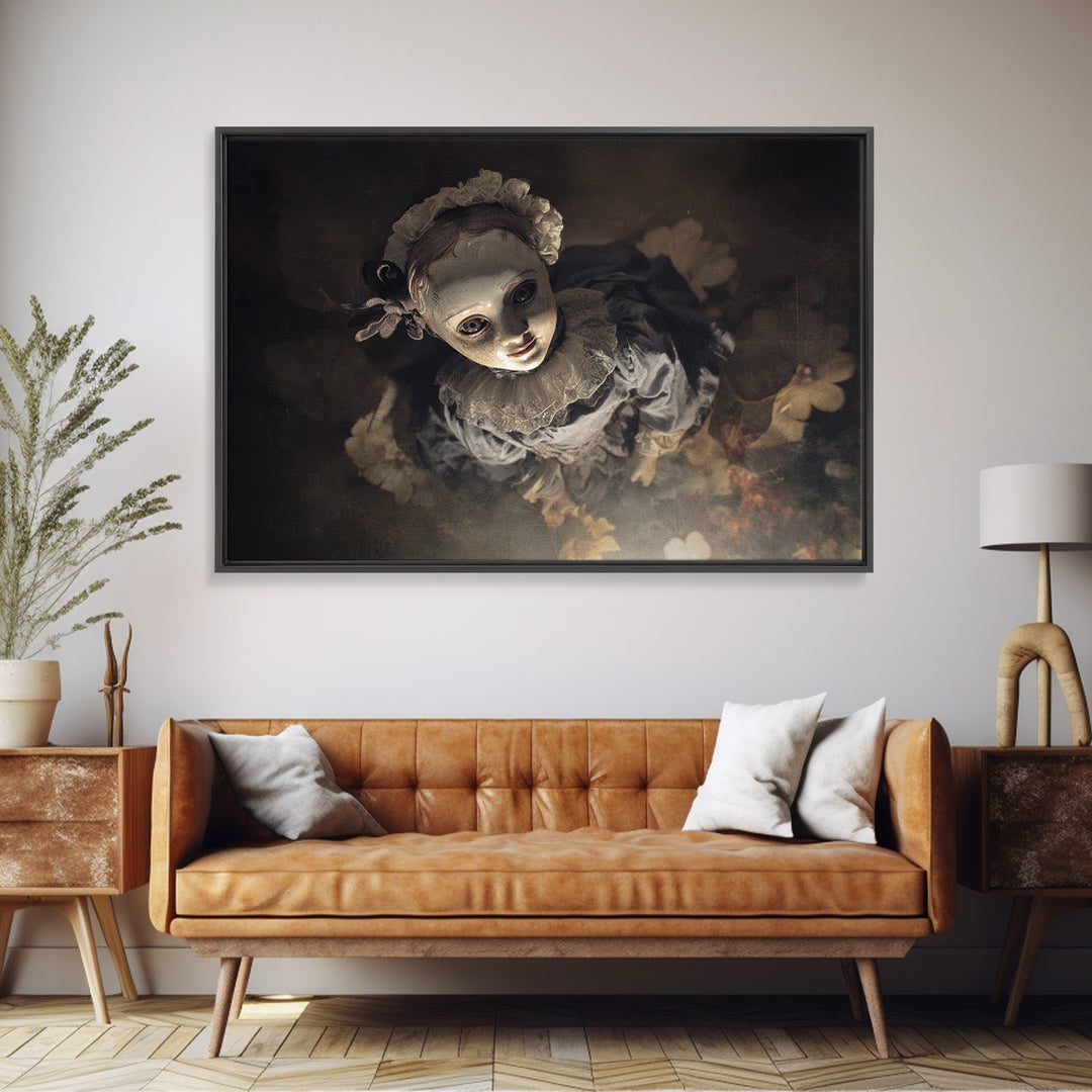 The Haunted Porcelain Doll, Symbolist Dream Art, Landscape Wall Art, Macabre Wall Art, Framed Canvas Print, Halloween Wall Art
