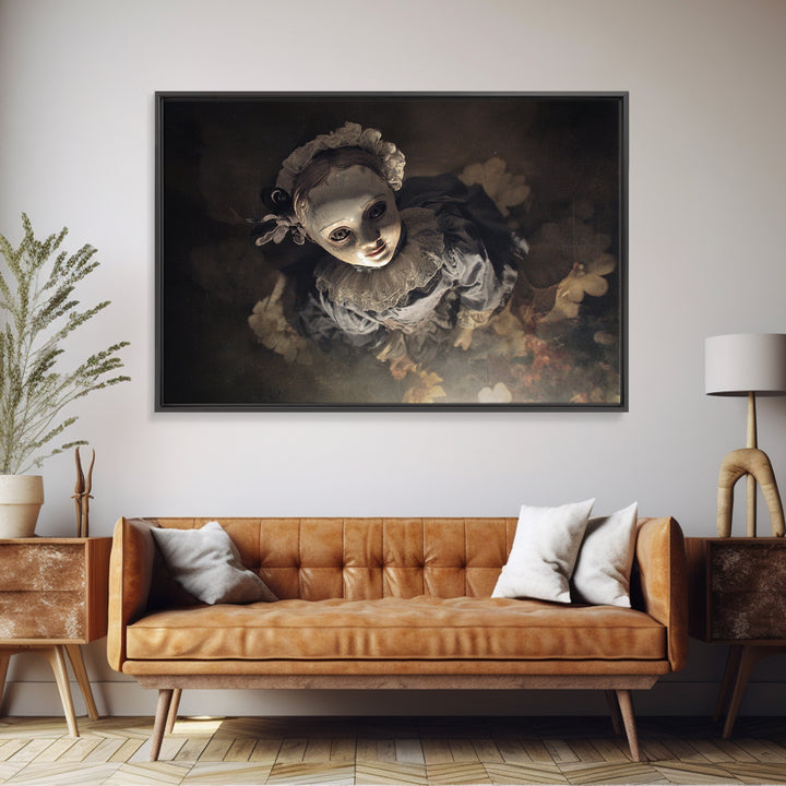 The Haunted Porcelain Doll, Symbolist Dream Art, Landscape Wall Art, Macabre Wall Art, Framed Canvas Print, Halloween Wall Art