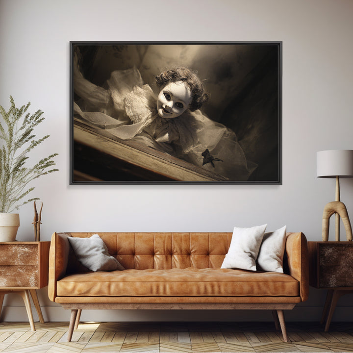 The Haunted Porcelain Doll, Dark Symbolist Art, Landscape Wall Art, Dark Fantasy Wall Art, Framed Canvas Print, Halloween Wall Art
