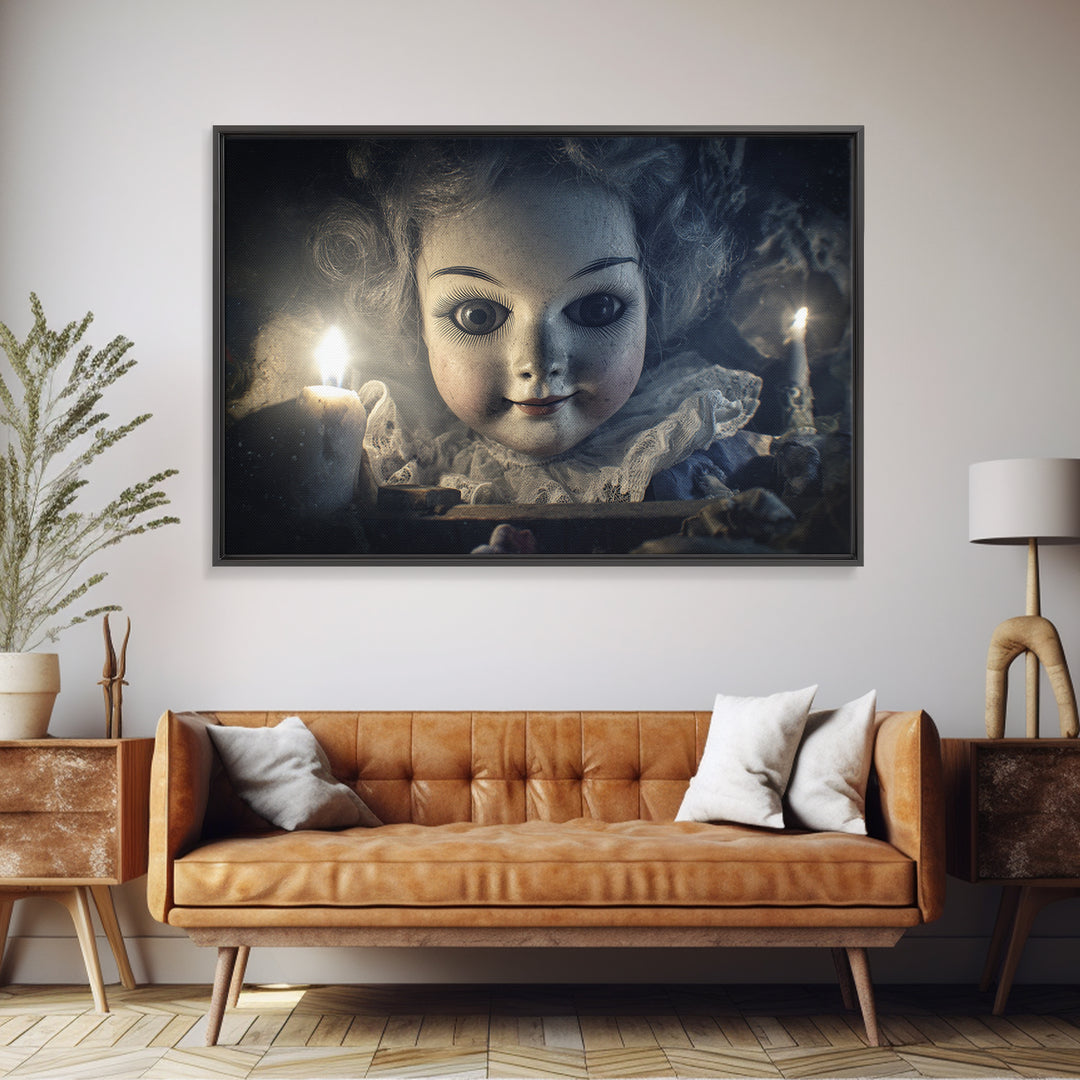 The Haunted Porcelain Doll, Symbolist Etching Art, Landscape Wall Art, Dark Halloween Decor, Canvas Print, Halloween Wall Art