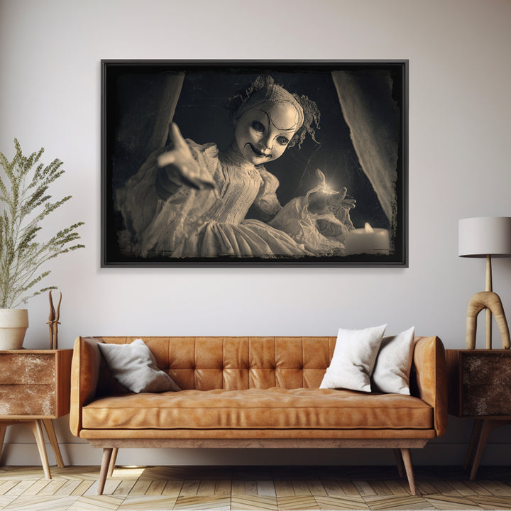 The Haunted Porcelain Doll, Decadent Line Art, Landscape Wall Art, Dark Fantasy Wall Art, Framed Canvas Print