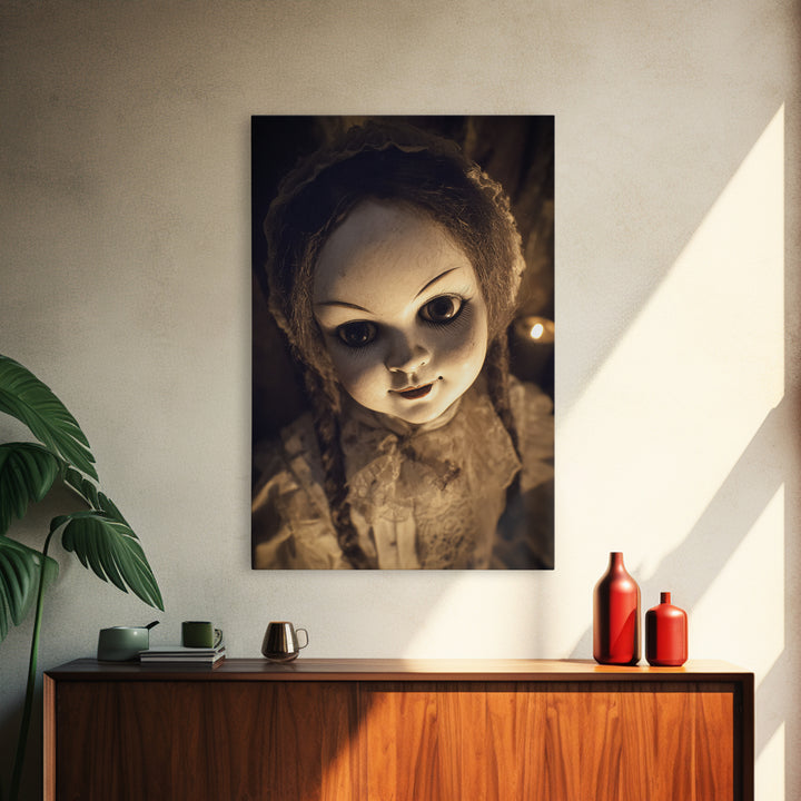 The Haunted Porcelain Doll, Victorian Macabre Art, Vertical Wall Art, Dark Halloween Decor, Canvas Print, Halloween Wall Art