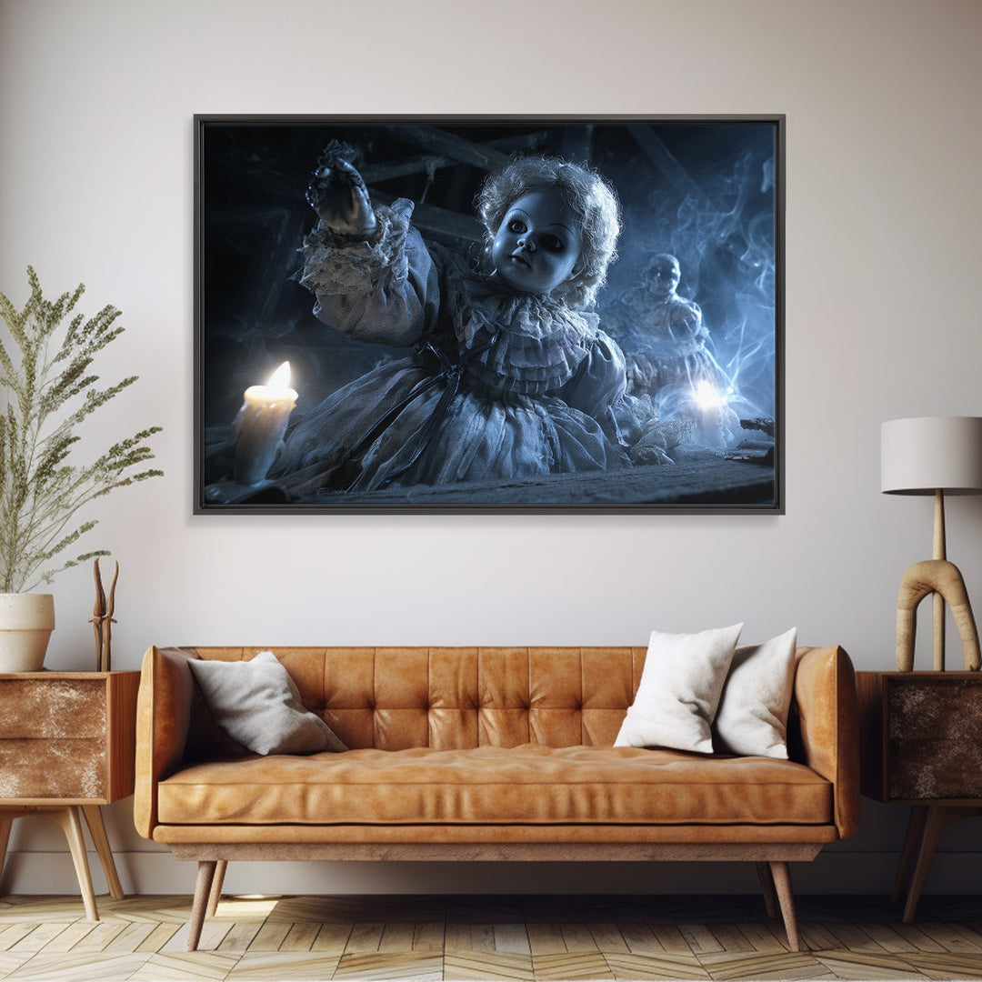 The Haunted Porcelain Doll, Biomechanical Horror Art, Landscape Wall Art, Macabre Wall Art, Canvas Print, Halloween Wall Art