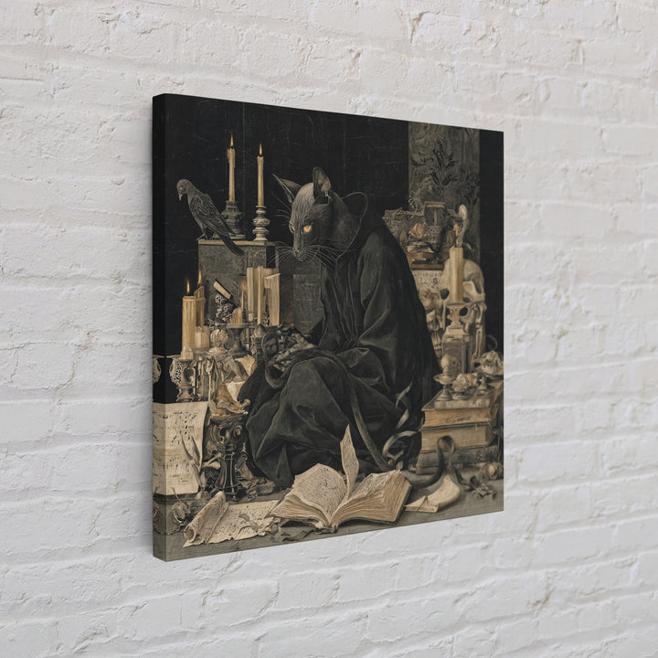 The Black Cat Familiar, Danse Macabre Art, Square Wall Art, Dark Halloween Decor, Canvas Print, Halloween Wall Art