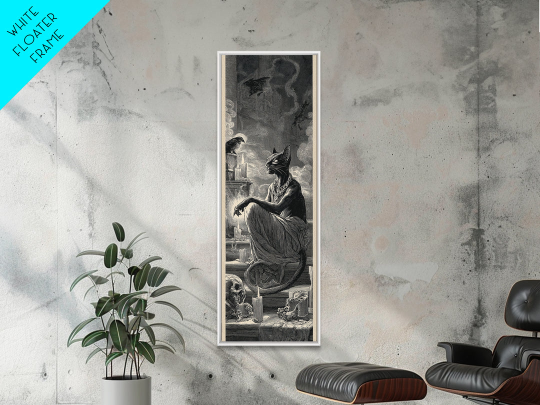 The Black Cat Familiar, Architectural Etching Art, Tall Narrow Wall Art, Gothic Horror Wall Art, Canvas Print