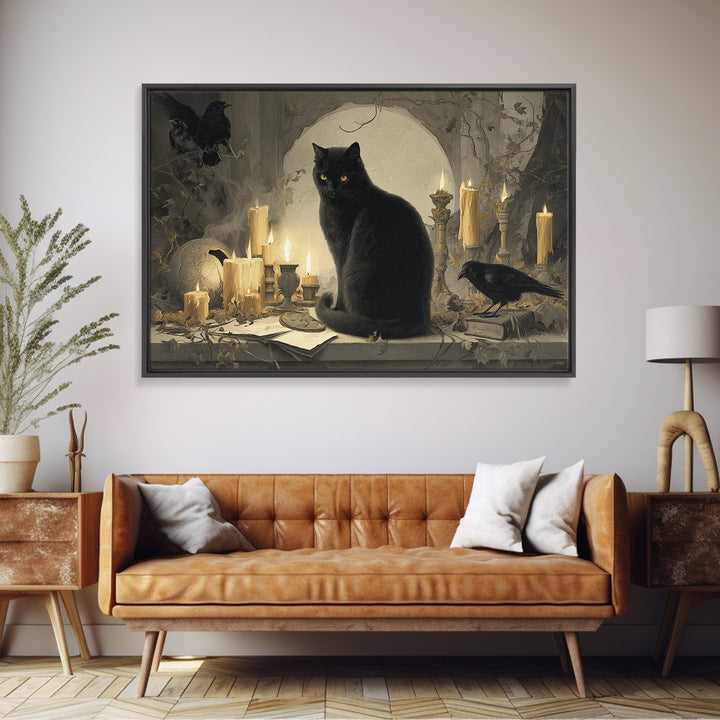 The Black Cat Familiar, Romantic Gothic Landscape, Landscape Wall Art, Dark Halloween Decor, Canvas Print, Halloween Wall Art
