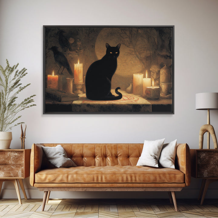 The Black Cat Familiar, Symbolist Gothic Landscape, Landscape Wall Art, Dark Fantasy Wall Art, Framed Canvas Print, Halloween Wall Art