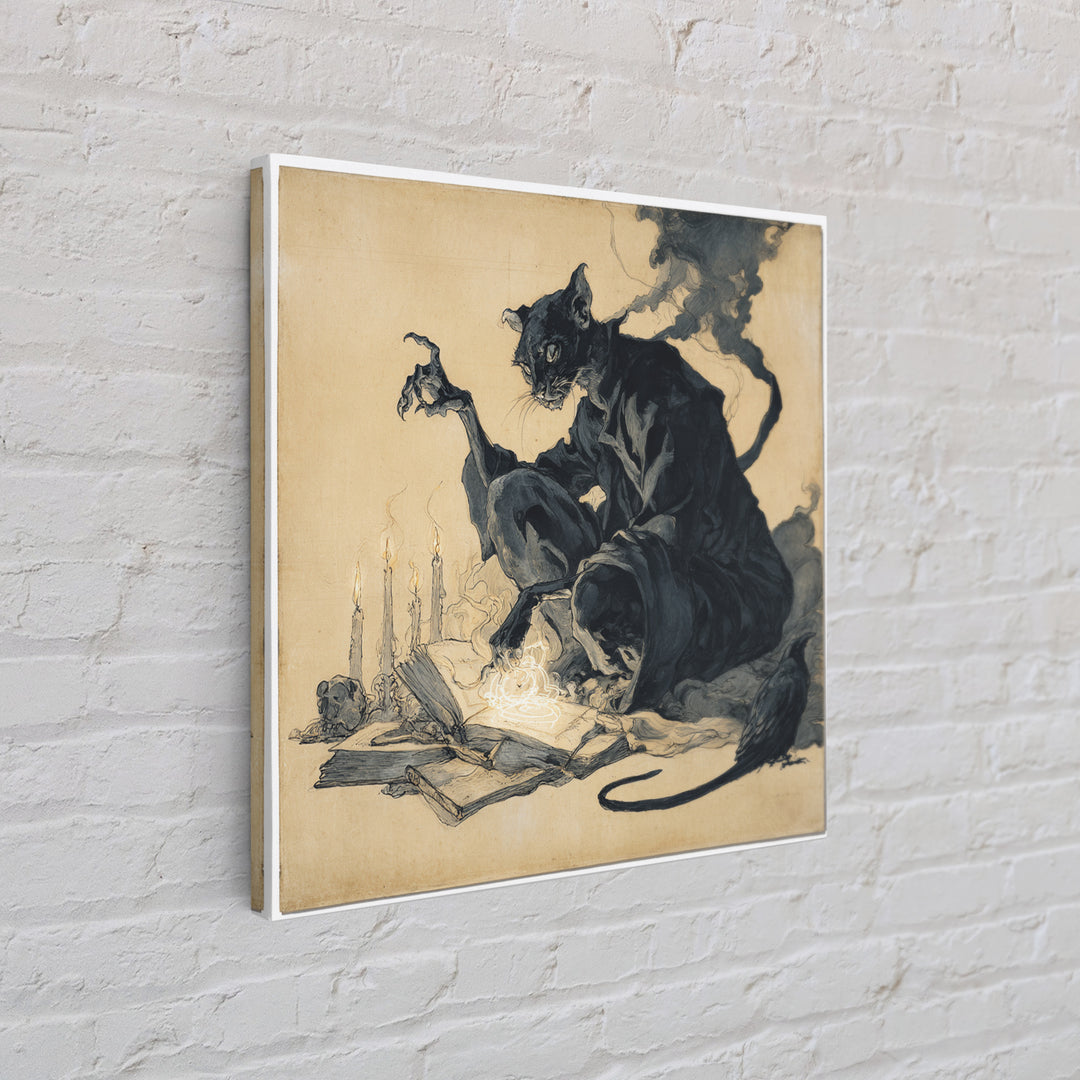 The Black Cat Familiar, Decadent Gothic Art, Square Wall Art, Dark Fantasy Wall Art, Canvas Print, Halloween Wall Art