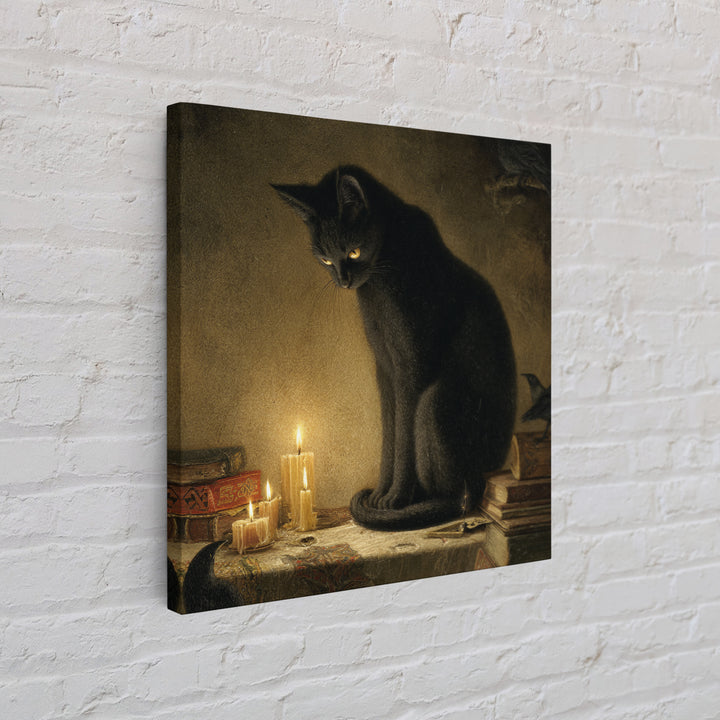 The Black Cat Familiar, Dark Symbolist Art, Square Wall Art, Dark Halloween Decor, Canvas Print, Halloween Wall Art