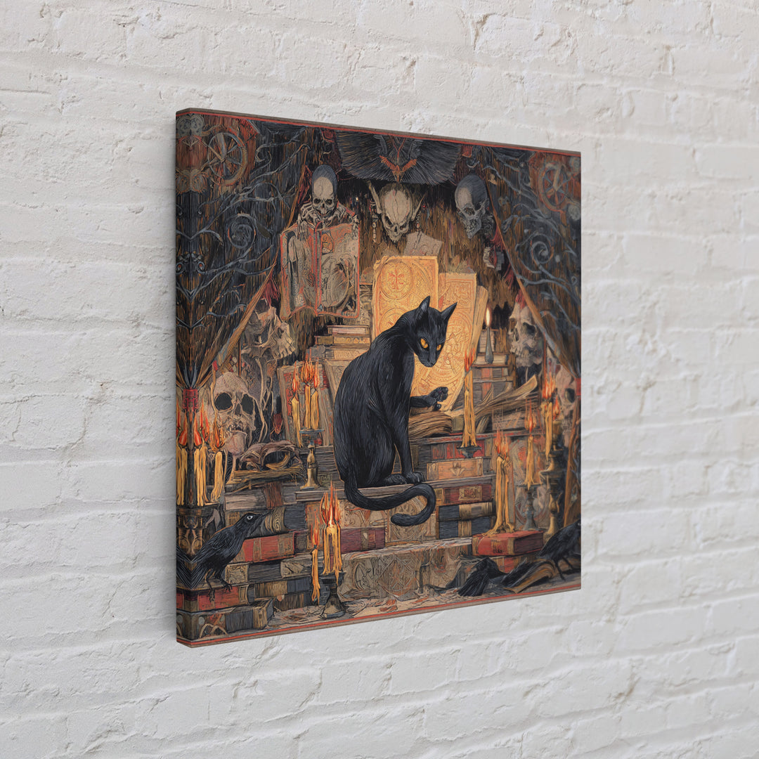 The Black Cat Familiar, Grotesque Carnival Art, Square Wall Art, Gothic Horror Wall Art, Framed Canvas Print, Halloween Wall Art