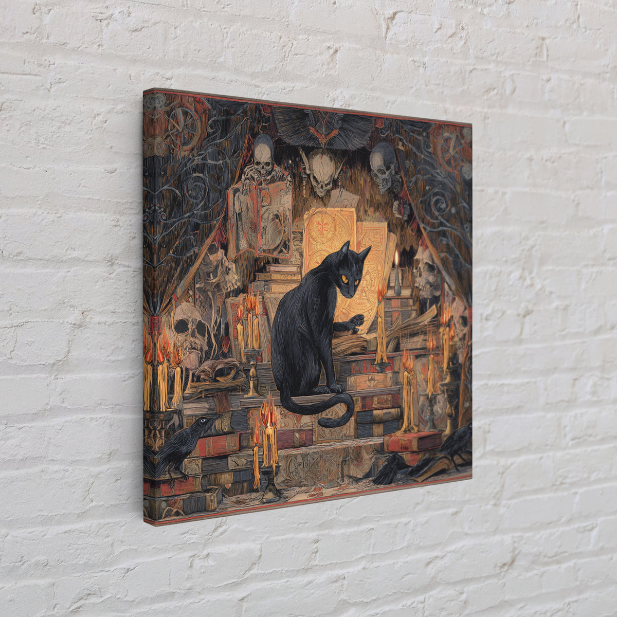 The Black Cat Familiar, Grotesque Carnival Art, Square Wall Art, Gothic Horror Wall Art, Framed Canvas Print, Halloween Wall Art