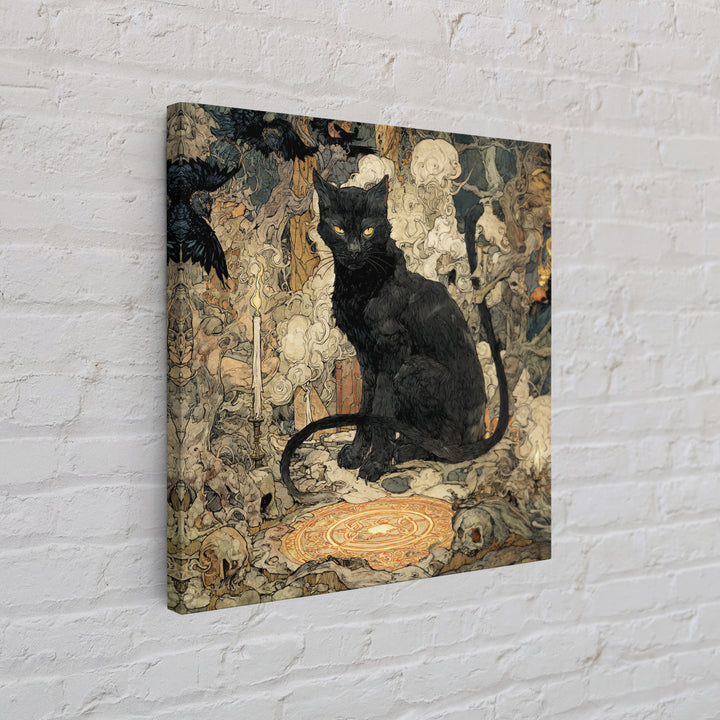 The Black Cat Familiar, Gothic Storybook Art, Square Wall Art, Macabre Wall Art, Framed Canvas Print, Halloween Wall Art