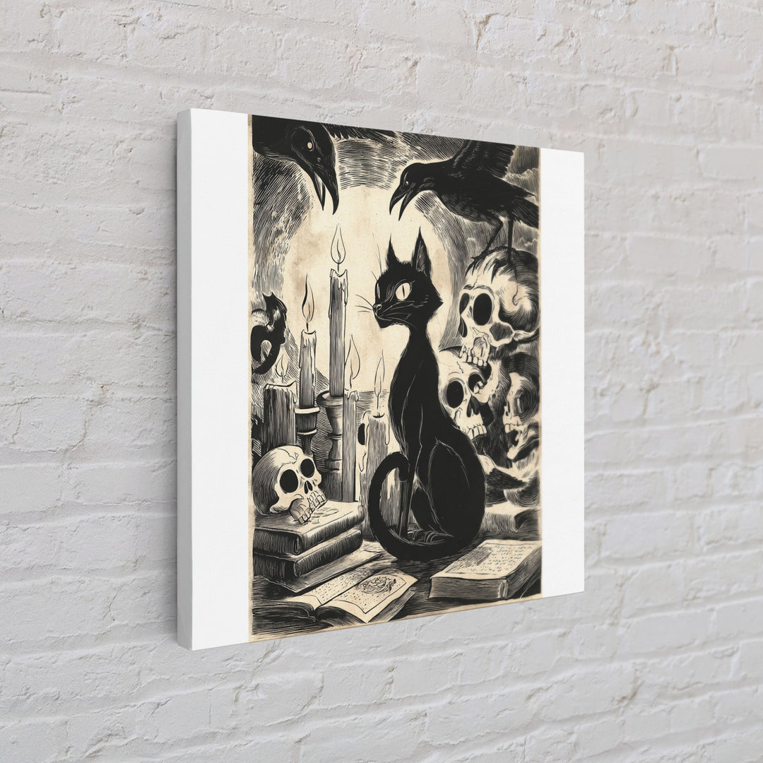 The Black Cat Familiar, Macabre Folk Print Art, Square Wall Art, Macabre Wall Art, Framed Canvas Print, Halloween Wall Art