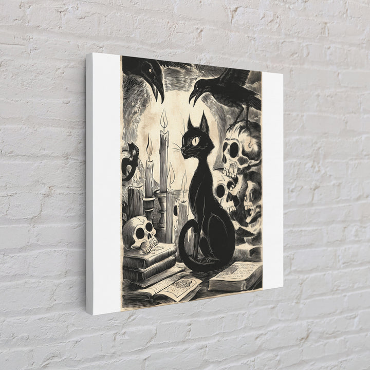 The Black Cat Familiar, Macabre Folk Print Art, Square Wall Art, Macabre Wall Art, Framed Canvas Print, Halloween Wall Art