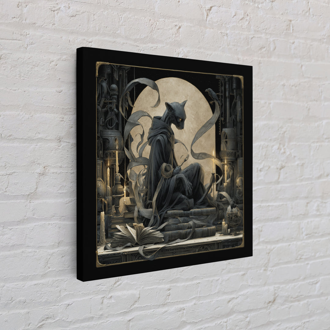 The Black Cat Familiar, Biomechanical Horror Art, Square Wall Art, Gothic Horror Wall Art, Canvas Print, Halloween Wall Art
