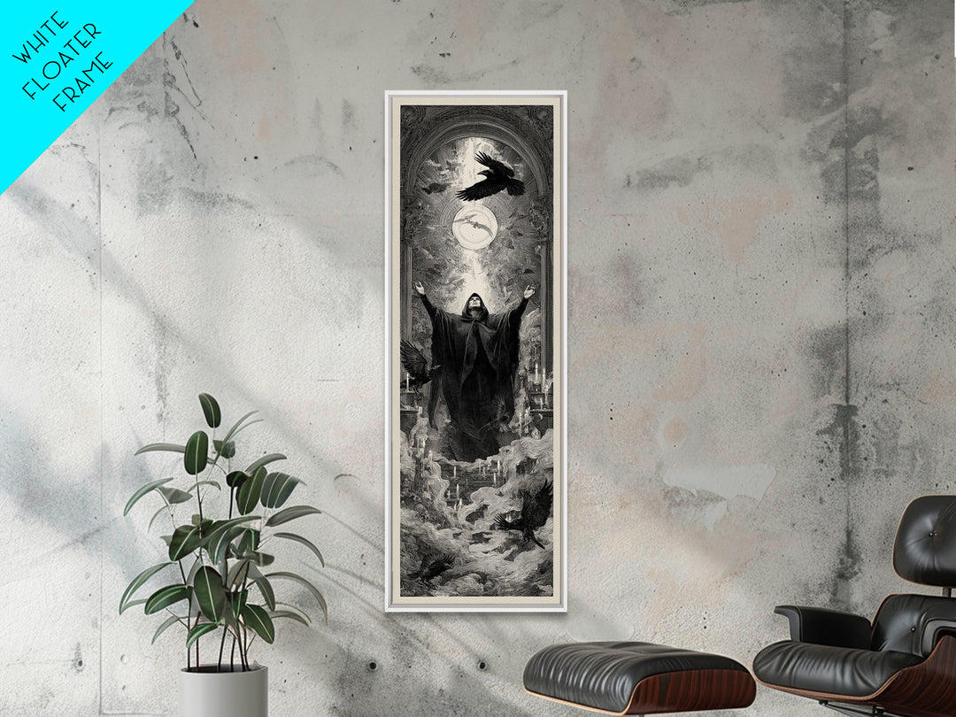 The Raven Keeper, Gothic Engraving Art, Tall Narrow Wall Art, Gothic Horror Wall Art, Canvas Print, Halloween Wall Art