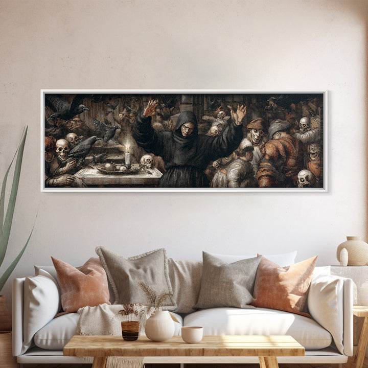 The Raven Keeper, Danse Macabre Art, Extra Wide Wall Art, Macabre Wall Art, Framed Canvas Print, Halloween Wall Art