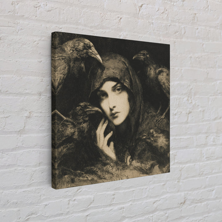 The Raven Keeper, Symbolist Dream Art, Square Wall Art, Gothic Horror Wall Art, Canvas Print, Halloween Wall Art, Seasonal Home Decor