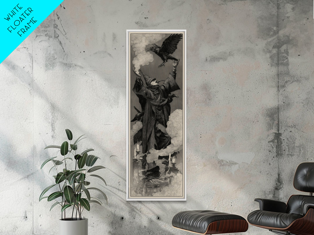 The Raven Keeper, Surreal Apocalyptic Art, Tall Narrow Wall Art, Gothic Horror Wall Art, Framed Canvas Print, Halloween Wall Art