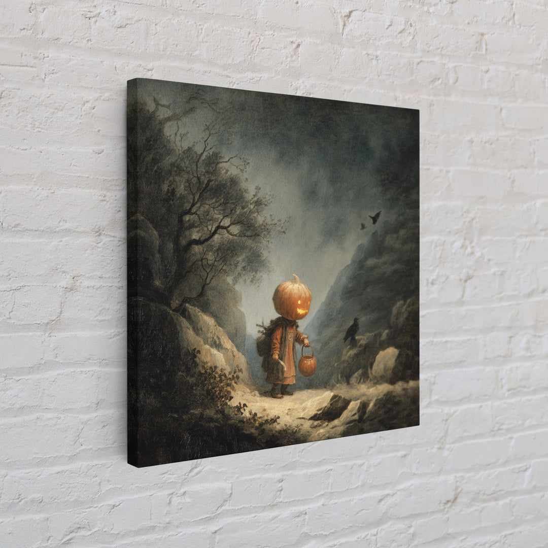 The Pumpkin-Headed Child, Baroque Witchcraft Art, Square Wall Art, Macabre Wall Art, Framed Canvas Print, Halloween Wall Art
