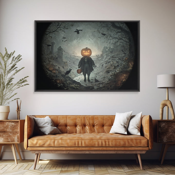 The Pumpkin-Headed Child, Romantic Gothic Landscape, Landscape Wall Art, Gothic Horror Wall Art, Canvas Print, Halloween Wall Art
