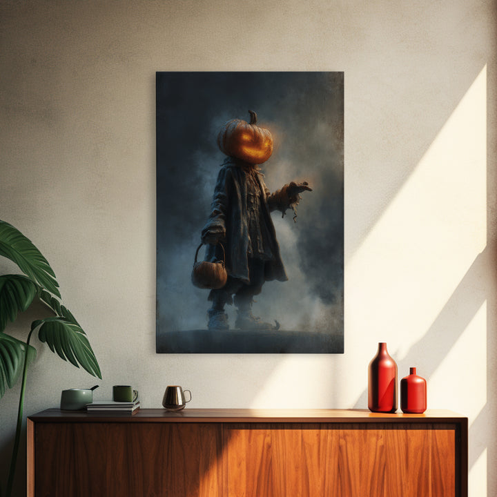 The Pumpkin-Headed Child, Expressionist Nightmare Art, Vertical Wall Art, Gothic Horror Wall Art, Canvas Print, Halloween Wall Art