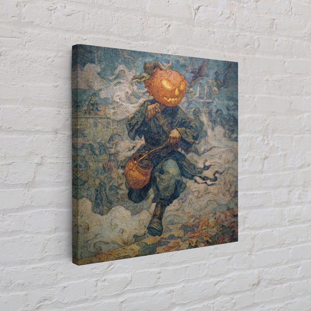 The Pumpkin-Headed Child, Grotesque Carnival Art, Square Wall Art, Macabre Wall Art, Canvas Print, Halloween Wall Art, Horror Wall Art