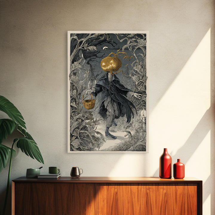 The Pumpkin-Headed Child, Victorian Macabre Art, Vertical Wall Art, Dark Fantasy Wall Art, Canvas Print, Halloween Wall Art
