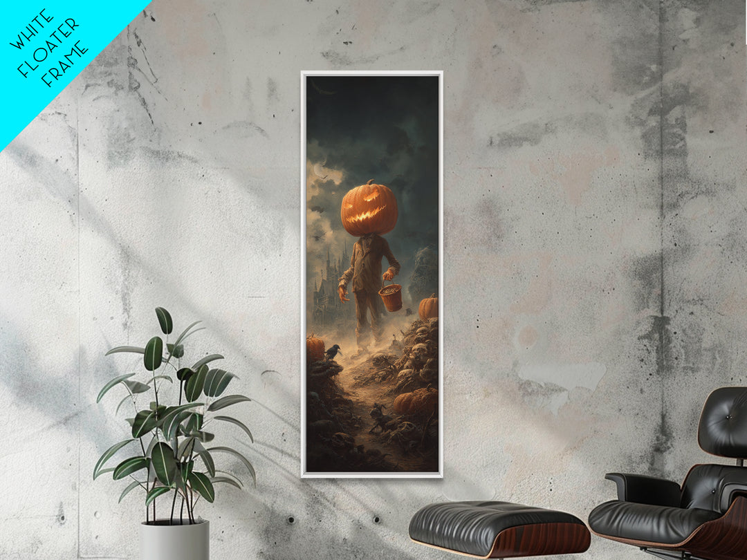 The Pumpkin-Headed Child, Surreal Apocalyptic Art, Tall Narrow Wall Art, Dark Fantasy Wall Art, Framed Canvas Print