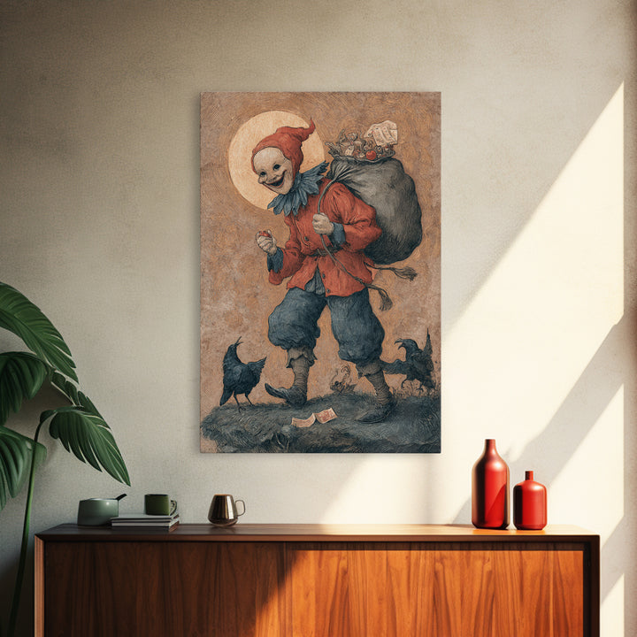 The Masked Candy Collector, Dark Renaissance Art, Vertical Wall Art, Gothic Horror Wall Art, Framed Canvas Print, Halloween Decor