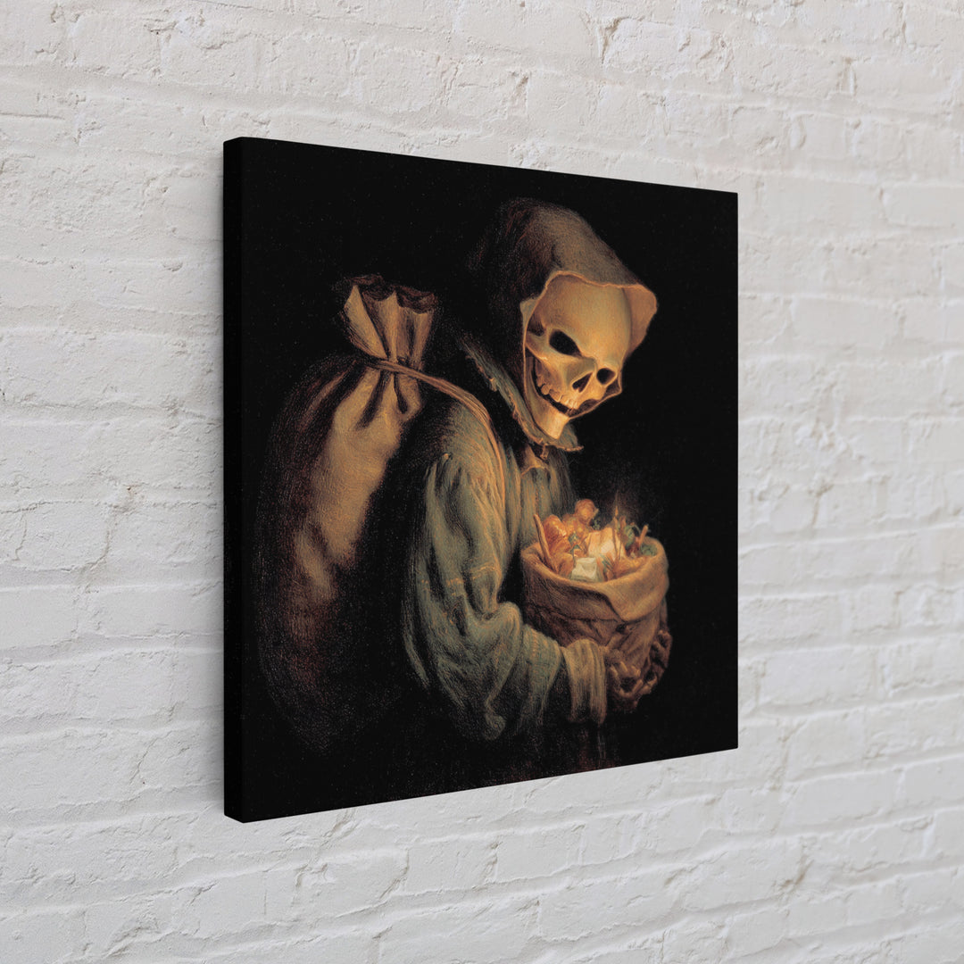The Masked Candy Collector, Danse Macabre Art, Square Wall Art, Dark Halloween Decor, Canvas Print, Halloween Wall Art