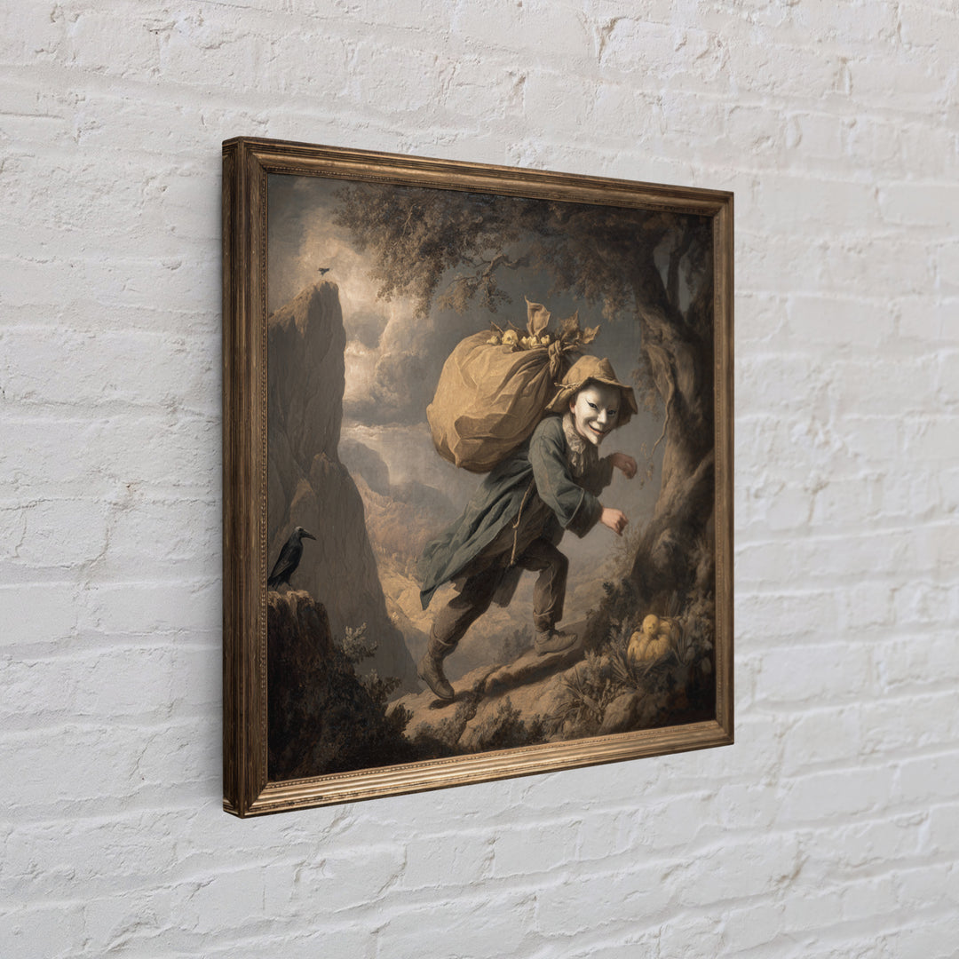 The Masked Candy Collector, Baroque Witchcraft Art, Square Wall Art, Dark Halloween Decor, Framed Canvas Print, Halloween Wall Art