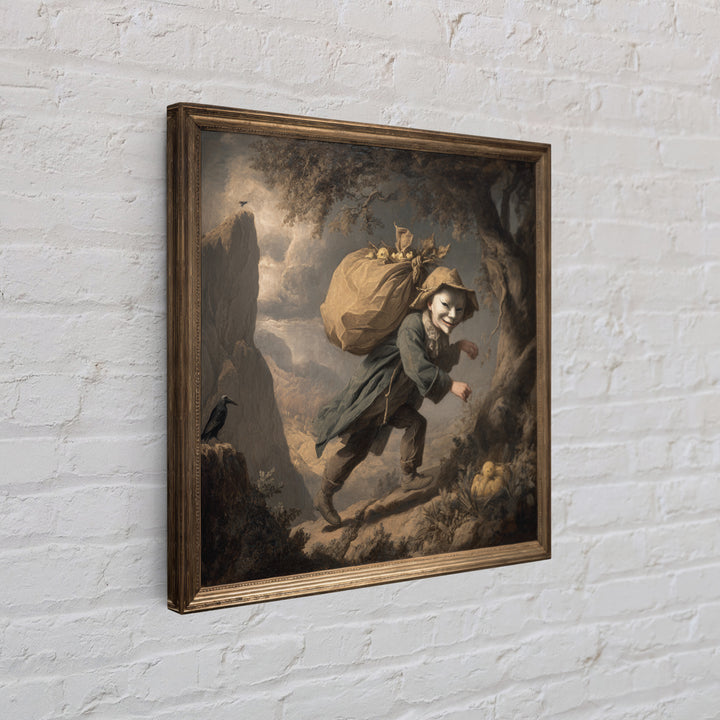 The Masked Candy Collector, Baroque Witchcraft Art, Square Wall Art, Dark Halloween Decor, Framed Canvas Print, Halloween Wall Art