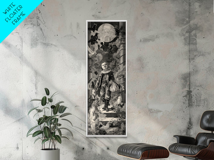 The Masked Candy Collector, Architectural Etching Art, Tall Narrow Wall Art, Dark Halloween Decor, Canvas Print