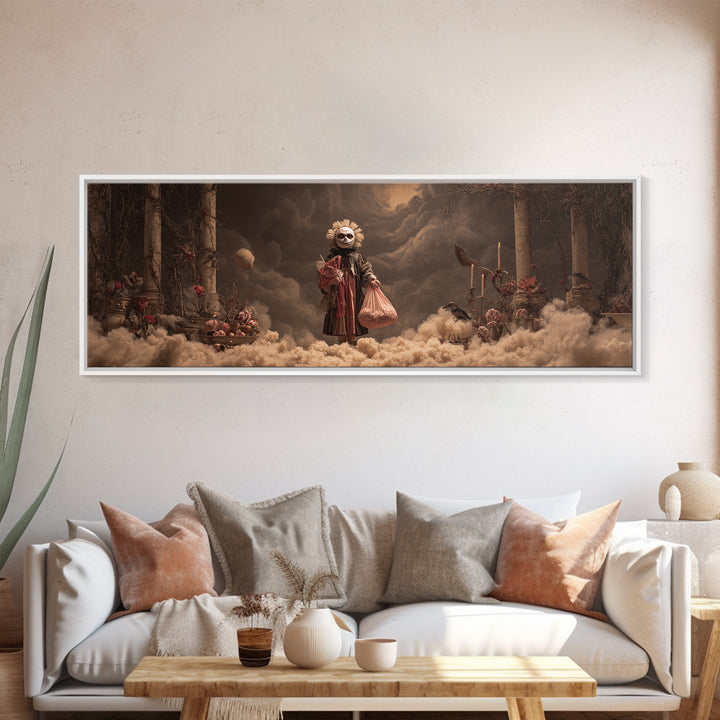 The Masked Candy Collector, Apocalyptic Romantic Art, Extra Wide Wall Art, Gothic Horror Wall Art, Framed Canvas Print, Halloween Wall Art